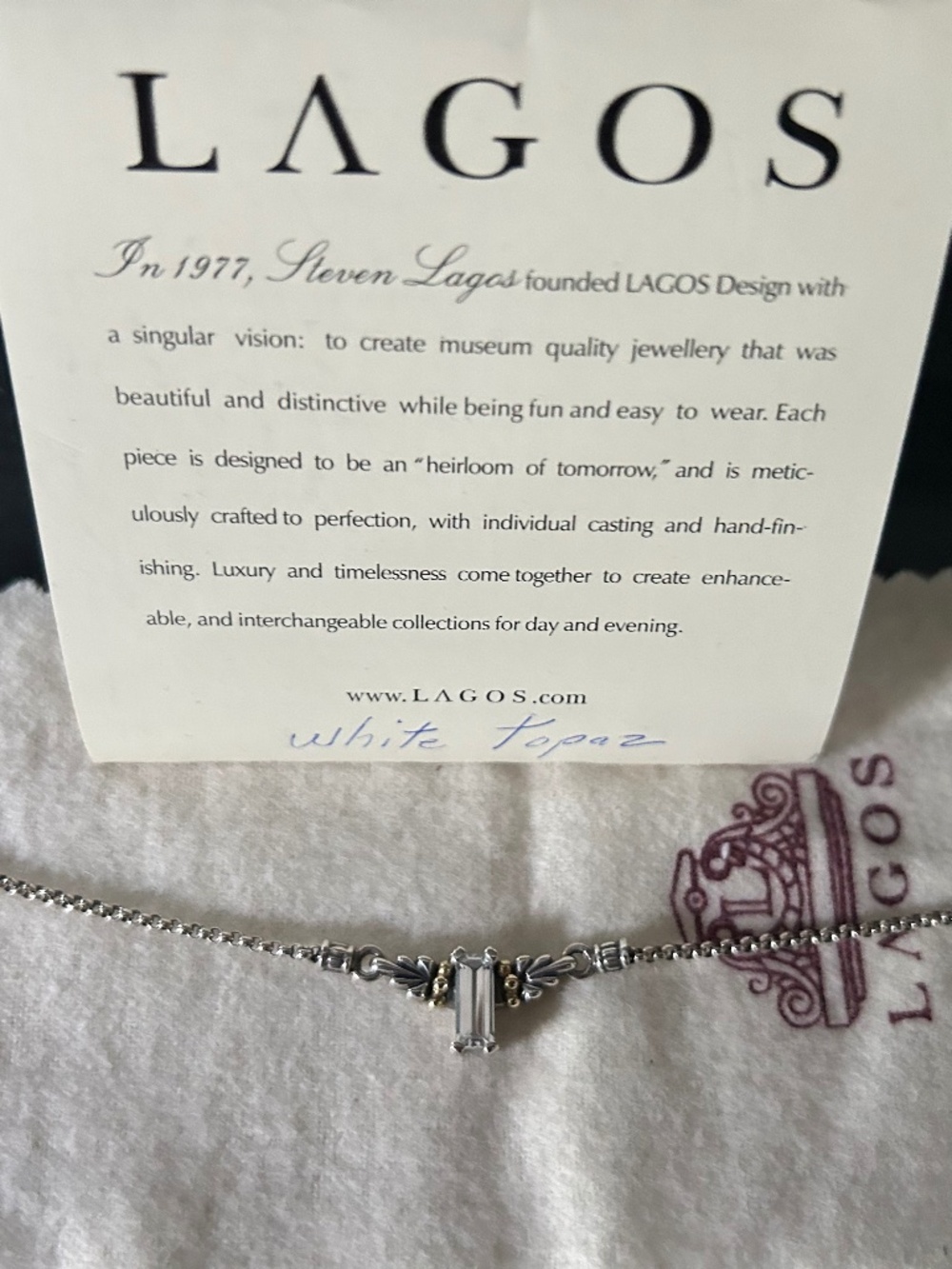 LAGOS Necklace- Vintage LAGOS White Topaz Pendant on Sterling Silver Chain -